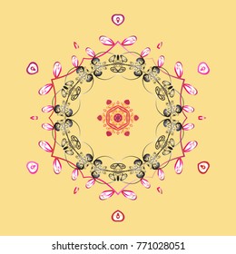 Abstract wallpaper, wrapping decoration. Symbol of winter, Merry Christmas holiday, Happy New Year celebration Vector. Snowflake simple. Yellow, gray and white snow on yellow, gray and white colors.