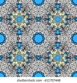 Abstract wallpaper, wrapping decoration. Vector white pattern on blue background. Symbol of winter, Merry Christmas holiday, Happy New Year 2018. White snowflake simple seamless pattern.