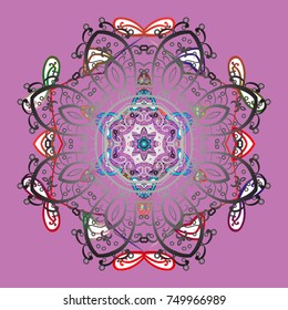 Abstract wallpaper, wrapping decoration. Violet, gray and white snow on violet, gray and white colors. Symbol of winter, Merry Christmas holiday, Happy New Year celebration Vector. Snowflake simple.