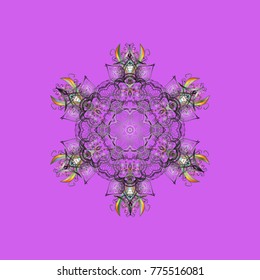 Abstract wallpaper, wrapping decoration. Violet, gray and neutral snow on violet, gray, neutral colors. Symbol of winter, Merry Christmas holiday, Happy New Year celebration Vector. Snowflake simple.