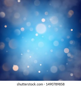 Abstract warm bokeh effect on blue background. Gold glitter lights. EPS 10