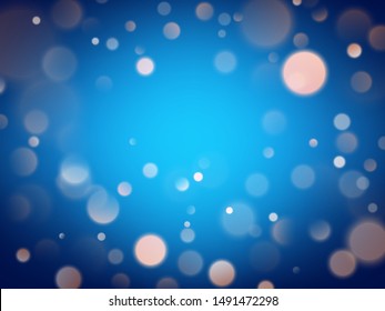 Abstract warm bokeh effect on blue background. Gold glitter lights. EPS 10