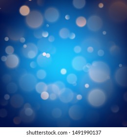 Abstract warm bokeh effect on blue background. Gold glitter lights. EPS 10