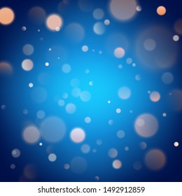 Abstract warm bokeh effect on blue background. Gold glitter lights. EPS 10