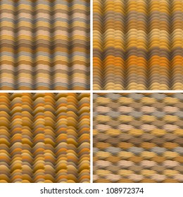 Abstract warm colored waves  seamless pattern. Vector set