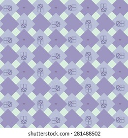 Abstract warm pastel pattern with lilac rhombus and gifts. Vector Illustration.