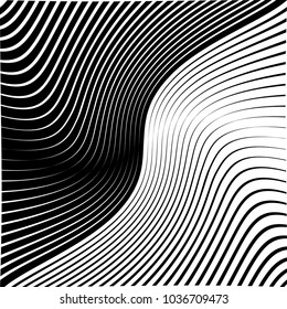 Abstract warped Diagonal Striped Background . Vector curved twisted, waving lines texture