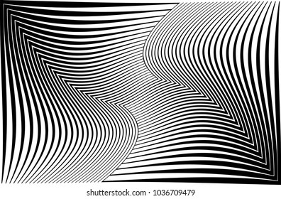 Abstract warped Diagonal Striped Background . Vector curved twisted, waving lines texture