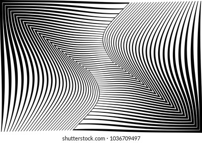 Abstract warped Diagonal Striped Background . Vector curved twisted, waving lines texture
