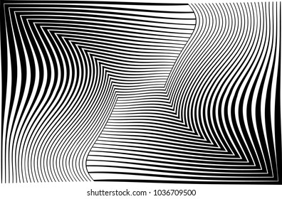 Abstract warped Diagonal Striped Background . Vector curved twisted, waving lines texture