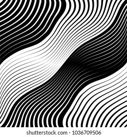 Abstract warped Diagonal Striped Background . Vector curved twisted, waving lines texture