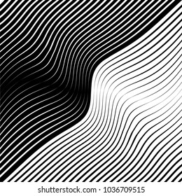 Abstract warped Diagonal Striped Background . Vector curved twisted, waving lines texture