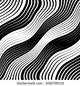 Abstract warped Diagonal Striped Background . Vector curved twisted, waving lines texture