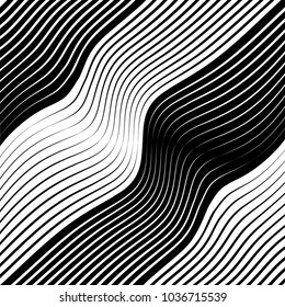 Abstract warped Diagonal Striped Background . Vector curved twisted, waving lines texture