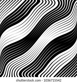 Abstract warped Diagonal Striped Background . Vector curved twisted, waving lines texture
