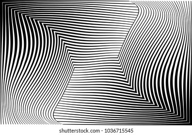 Abstract warped Diagonal Striped Background . Vector curved twisted, waving lines texture