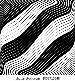 Abstract warped Diagonal Striped Background . Vector curved twisted, waving lines texture