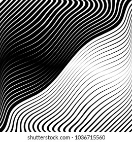 Abstract warped Diagonal Striped Background . Vector curved twisted, waving lines texture