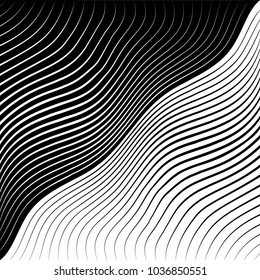 Abstract warped Diagonal Striped Background . Vector curved twisted slanting, waved lines texture