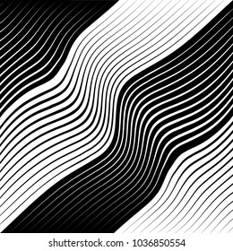 Abstract warped Diagonal Striped Background . Vector curved twisted slanting, waved lines texture