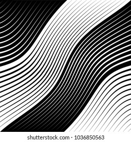 Abstract warped Diagonal Striped Background . Vector curved twisted slanting, waved lines texture
