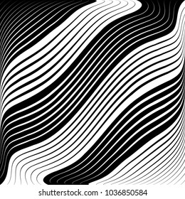 Abstract warped Diagonal Striped Background . Vector curved twisted slanting, waved lines texture