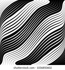 Abstract warped Diagonal Striped Background . Vector curved twisted slanting, waved lines texture