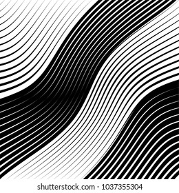 Abstract warped Diagonal Striped Background . Vector curved twisted slanting, waved lines texture