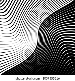 Abstract warped Diagonal Striped Background . Vector curved twisted slanting, waved lines texture