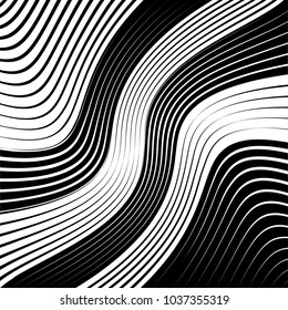 Abstract warped Diagonal Striped Background . Vector curved twisted slanting, waved lines texture
