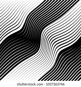 Abstract warped Diagonal Striped Background . Vector curved twisted slanting, waved lines texture