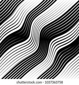 Abstract warped Diagonal Striped Background . Vector curved twisted slanting, waved lines texture