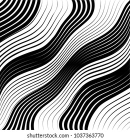 Abstract warped Diagonal Striped Background . Vector curved twisted slanting, waved lines texture