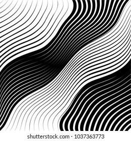 Abstract warped Diagonal Striped Background . Vector curved twisted slanting, waved lines texture