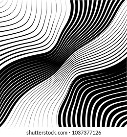 Abstract warped Diagonal Striped Background . Vector curved twisted slanting, waved lines texture
