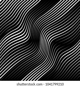 Abstract warped Diagonal Striped Background . Vector curved twisted slanting, waved lines texture