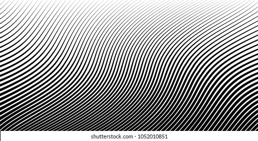 Abstract warped Diagonal Striped Background . Vector curved twisted slanting, waved lines texture