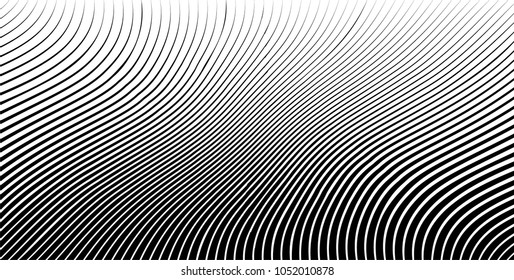 Abstract warped Diagonal Striped Background . Vector curved twisted slanting, waved lines texture