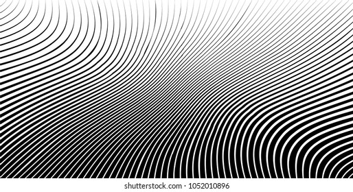 Abstract warped Diagonal Striped Background . Vector curved twisted slanting, waved lines texture