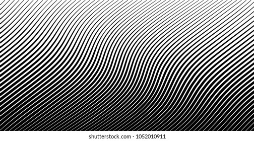 Abstract warped Diagonal Striped Background . Vector curved twisted slanting, waved lines texture