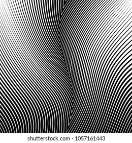 Abstract warped Diagonal Striped Background . Vector curved twisted slanting, waved lines texture