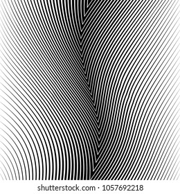 Abstract warped Diagonal Striped Background . Vector curved twisted slanting, waved lines texture