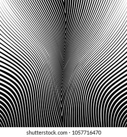 Abstract warped Diagonal Striped Background . Vector curved twisted slanting, waved lines texture