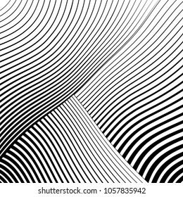 Abstract warped Diagonal Striped Background . Vector curved twisted slanting, waved lines texture