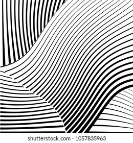 Abstract warped Diagonal Striped Background . Vector curved twisted slanting, waved lines texture