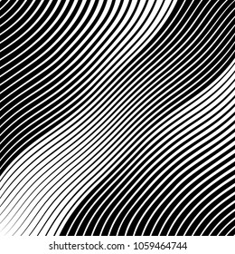 Abstract warped Diagonal Striped Background . Vector curved twisted slanting, waved lines texture