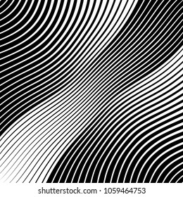 Abstract warped Diagonal Striped Background . Vector curved twisted slanting, waved lines texture