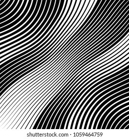 Abstract warped Diagonal Striped Background . Vector curved twisted slanting, waved lines texture