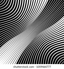 Abstract warped Diagonal Striped Background . Vector curved twisted slanting, waved lines texture