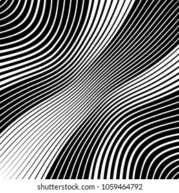 Abstract warped Diagonal Striped Background . Vector curved twisted slanting, waved lines texture